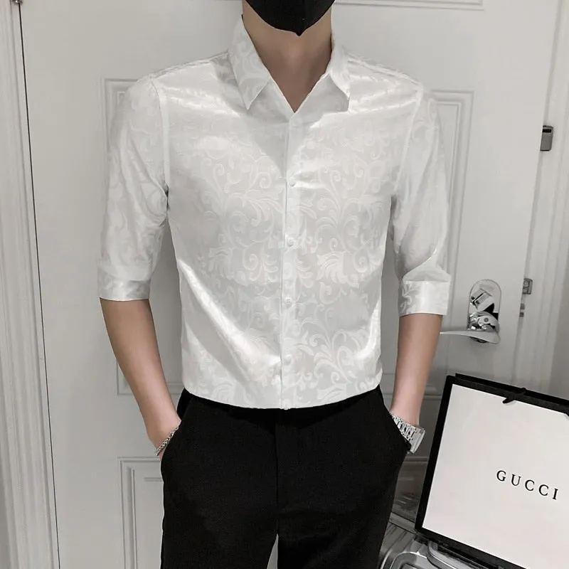 Men's Korean Luxury Casual Style Slim Fit Printed Short Sleeve Shirt