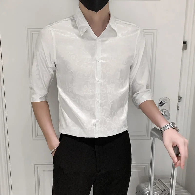 Men's Korean Luxury Casual Style Slim Fit Printed Short Sleeve Shirt