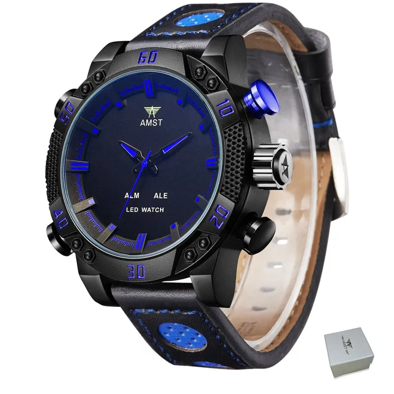 Men's Luxury Stainless Steel LED Quartz Waterproof Sports Wristwatch