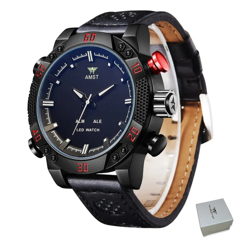 Men's Luxury Stainless Steel LED Quartz Waterproof Sports Wristwatch