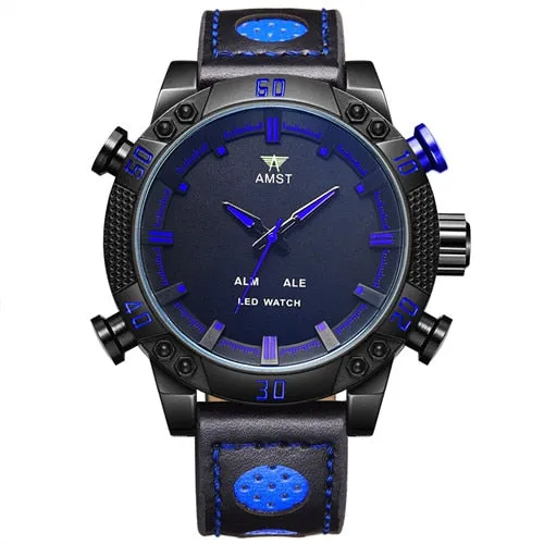 Men's Luxury Stainless Steel LED Quartz Waterproof Sports Wristwatch