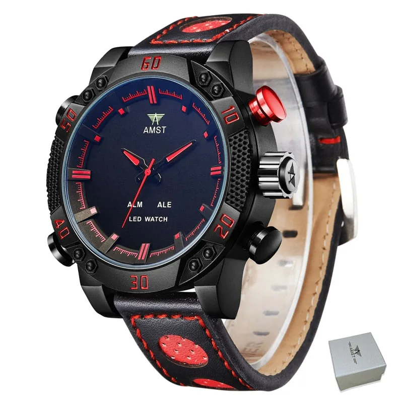 Men's Luxury Stainless Steel LED Quartz Waterproof Sports Wristwatch