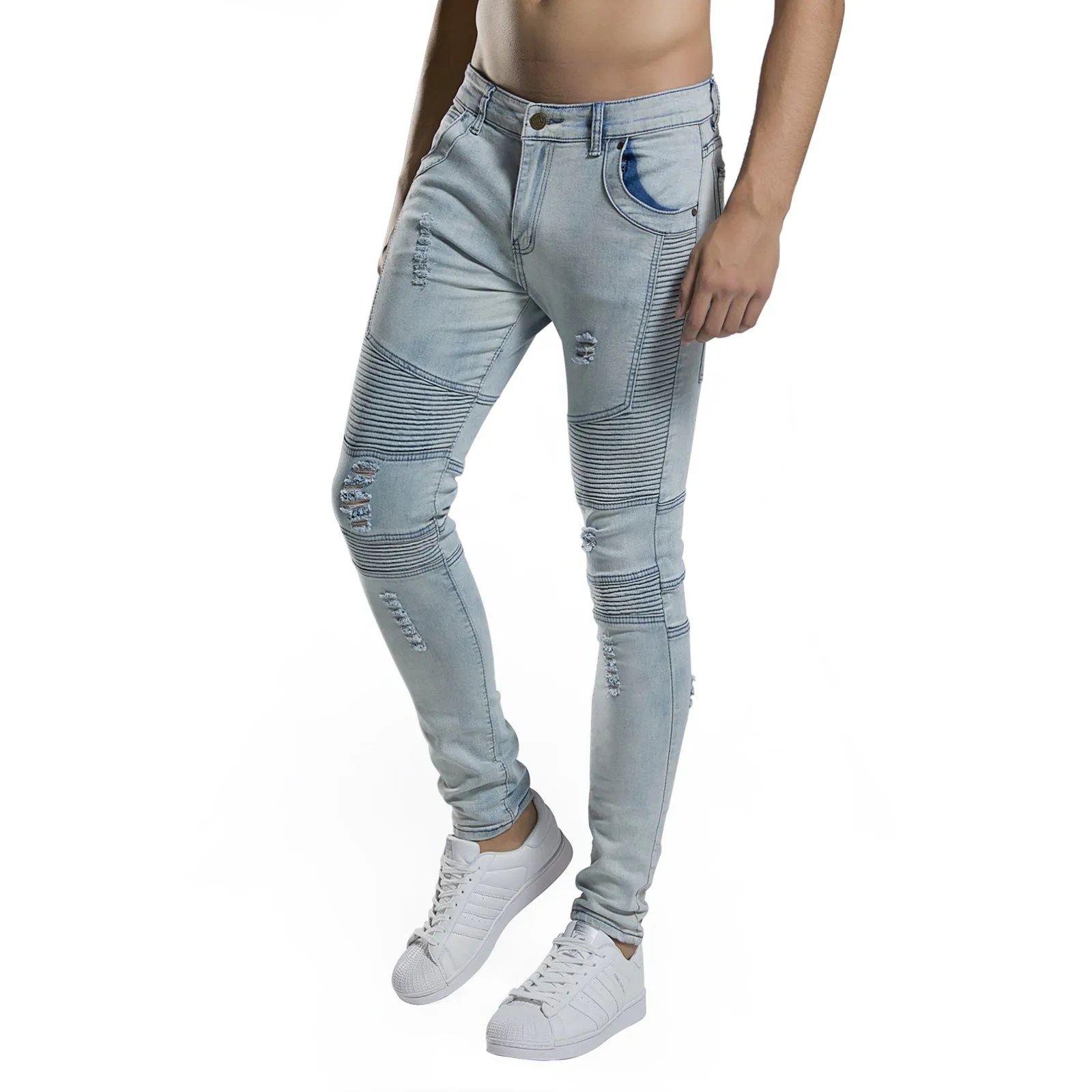 Men's Skinny Super Stretch Fit Ripped Jeans