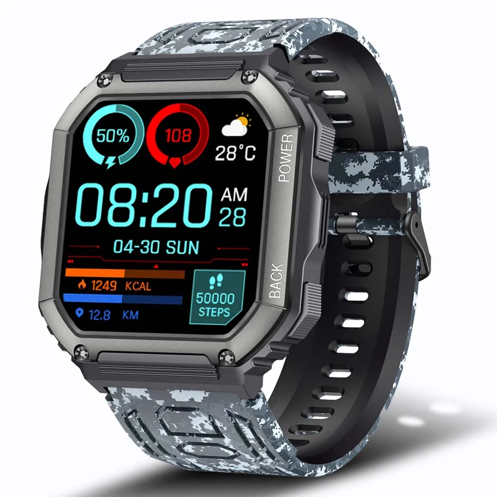 Men's Square Life Waterproof Electronic Movement On-Wrist Smartwatch