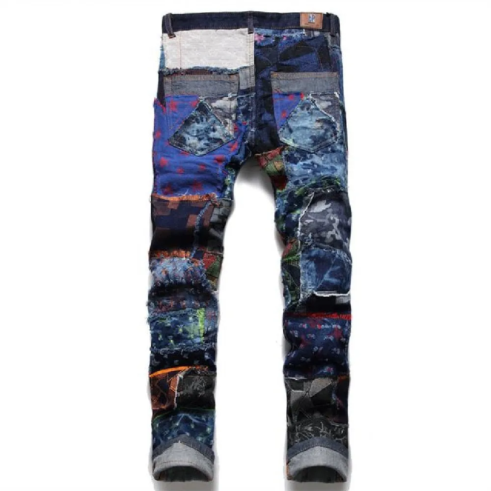 Men's Summer High Street Patchwork Pattern Mid-waist Straight Leg Pants