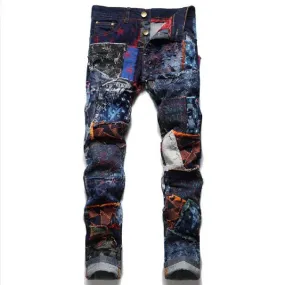 Men's Summer High Street Patchwork Pattern Mid-waist Straight Leg Pants