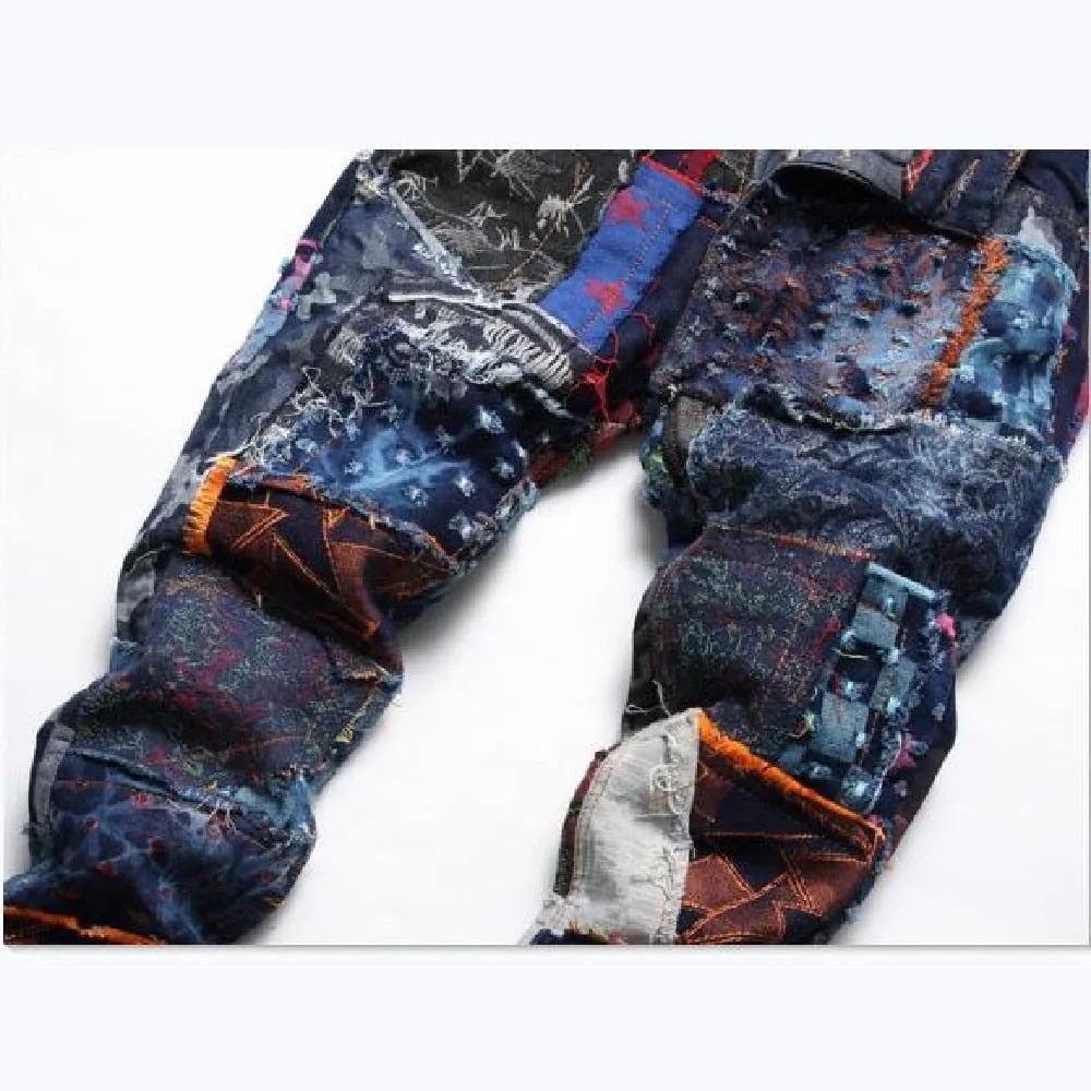 Men's Summer High Street Patchwork Pattern Mid-waist Straight Leg Pants