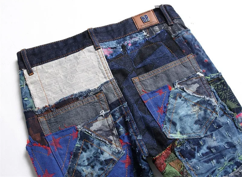 Men's Summer High Street Patchwork Pattern Mid-waist Straight Leg Pants