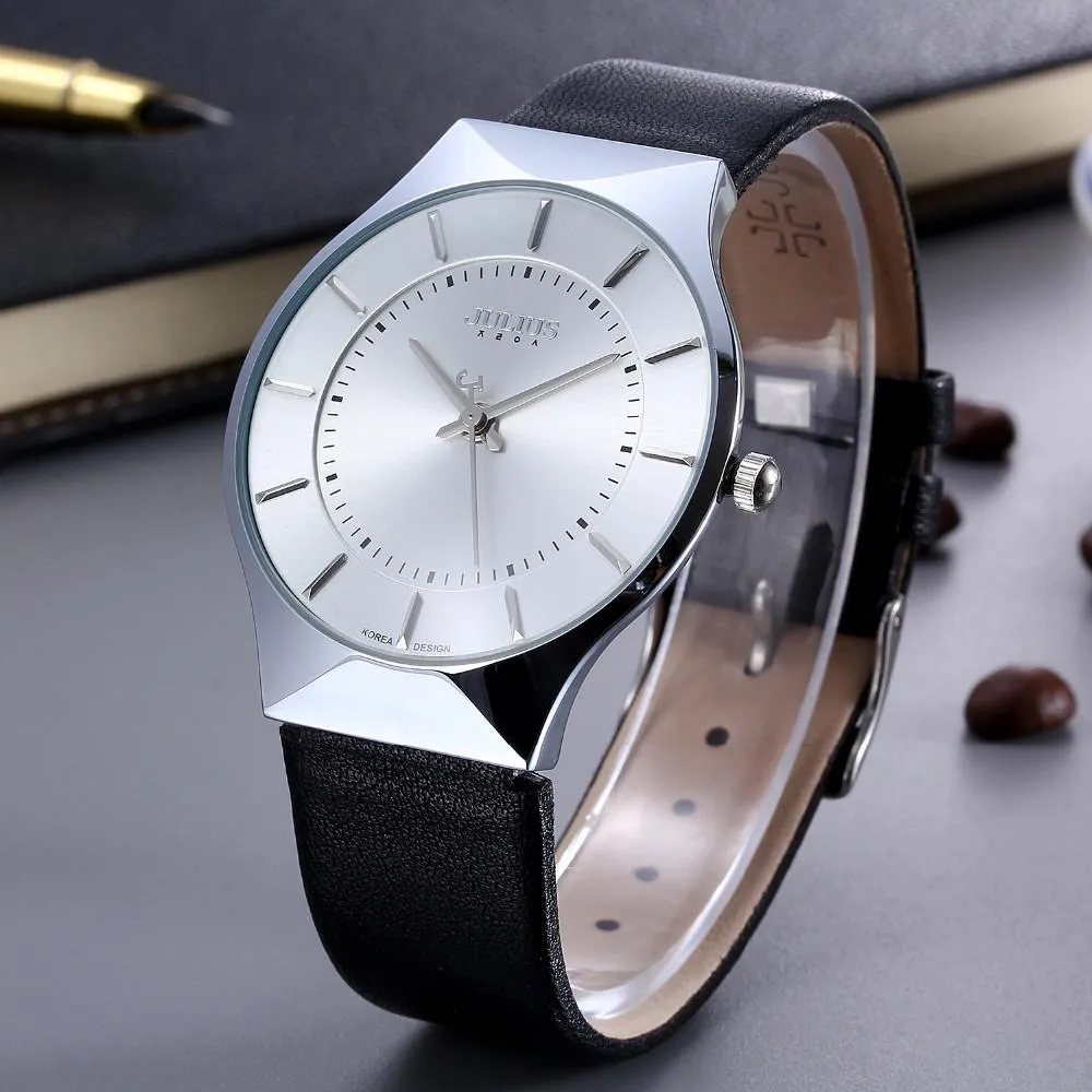 Men's Ultra Thin Full Genuine Leather Waterproof Casual Sports Watches