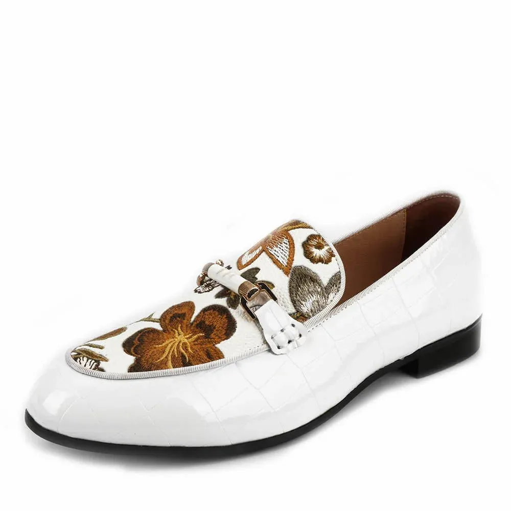 Men's White Printed Pattern Waterproof Totem Slip-On Casual Loafers