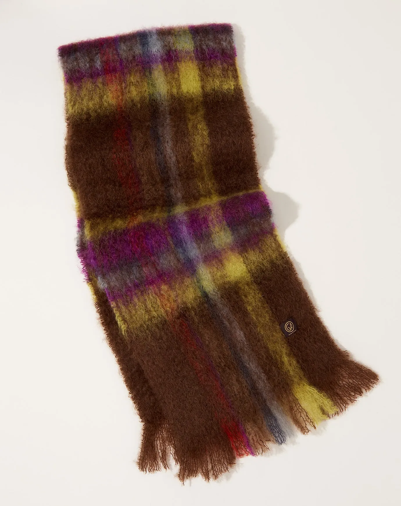 Mohair Tartan Scarf in Brown