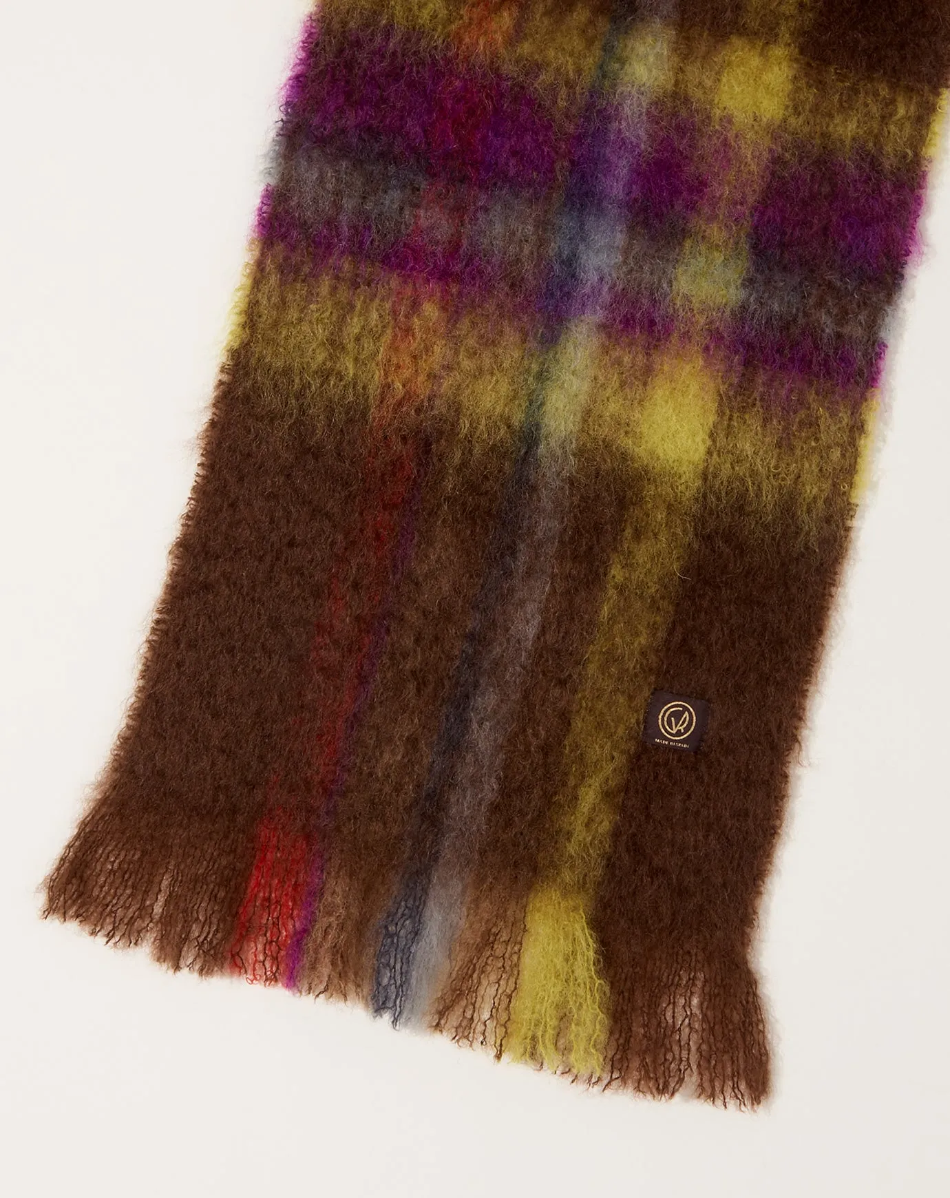 Mohair Tartan Scarf in Brown