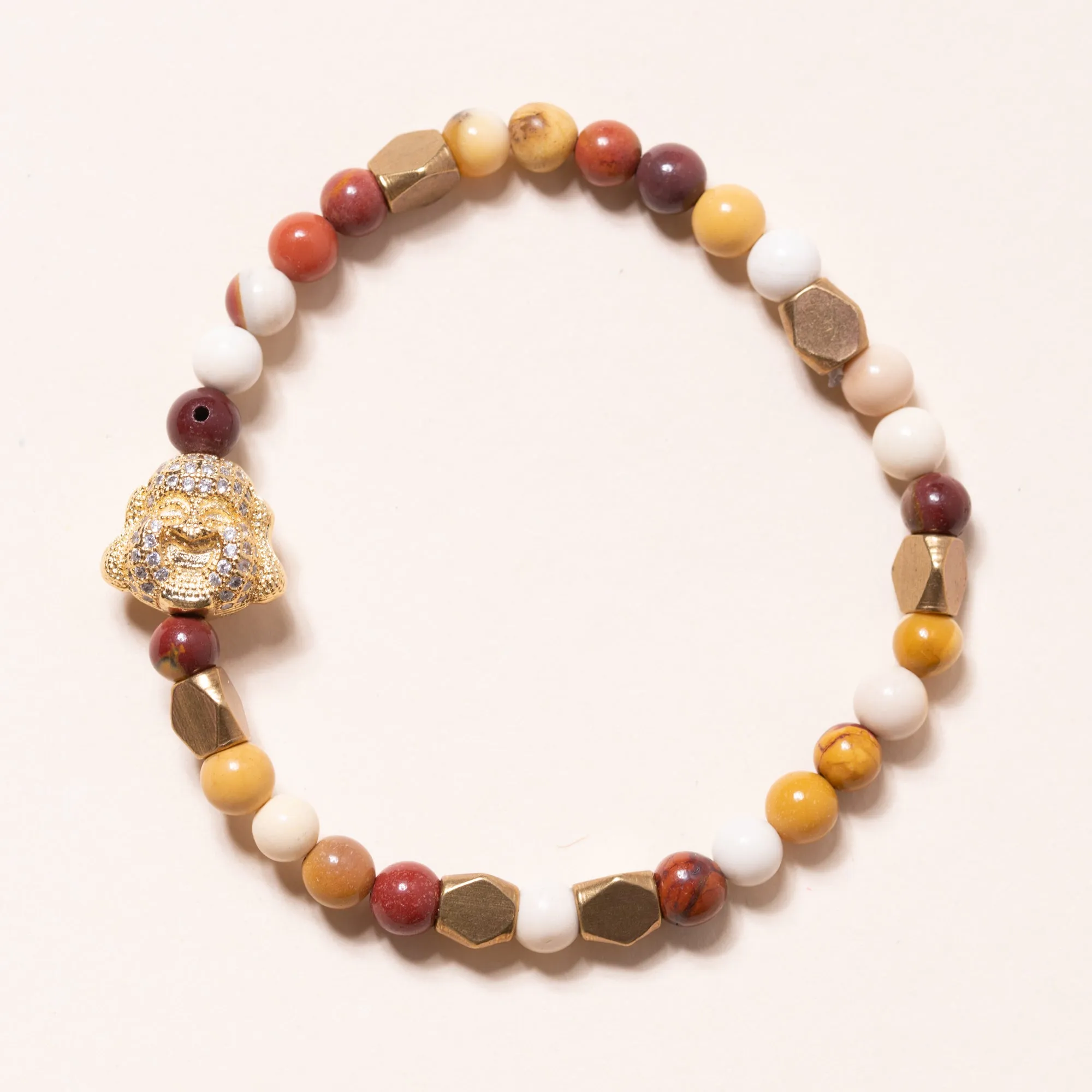 Mookaite and Brass with CZ Buddha Bloom Bracelet