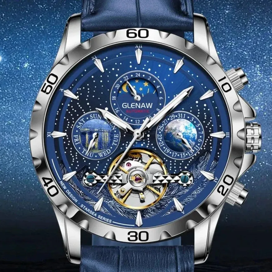 MSW8916 Men's Simple Watch - Starry Sky Moon Phase Mechanical Watches