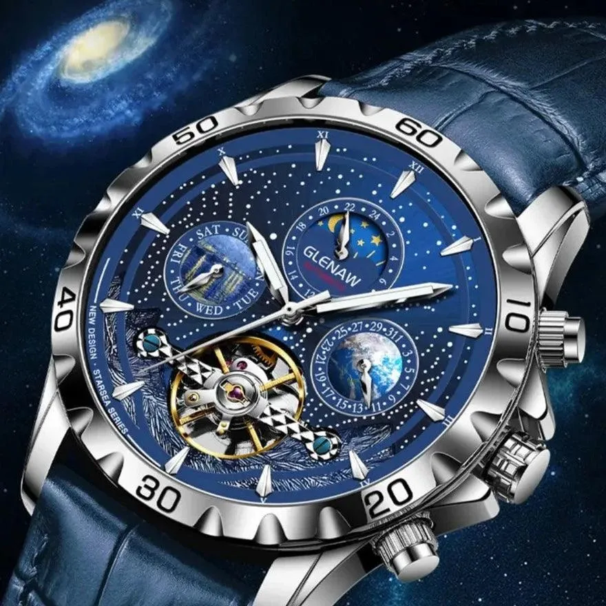 MSW8916 Men's Simple Watch - Starry Sky Moon Phase Mechanical Watches