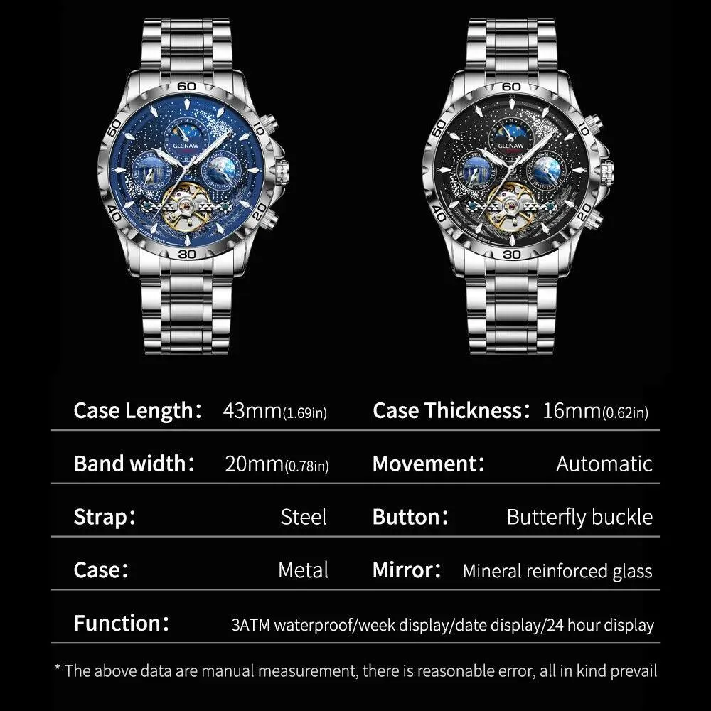 MSW8916 Men's Simple Watch - Starry Sky Moon Phase Mechanical Watches