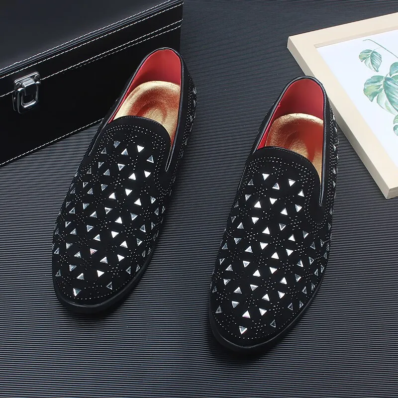 New 2022 Fashion Men Pointed Rivet Embroidery Rhinestone Casual Oxford Shoes Wedding Groom Driving Homecoming Business Footwear