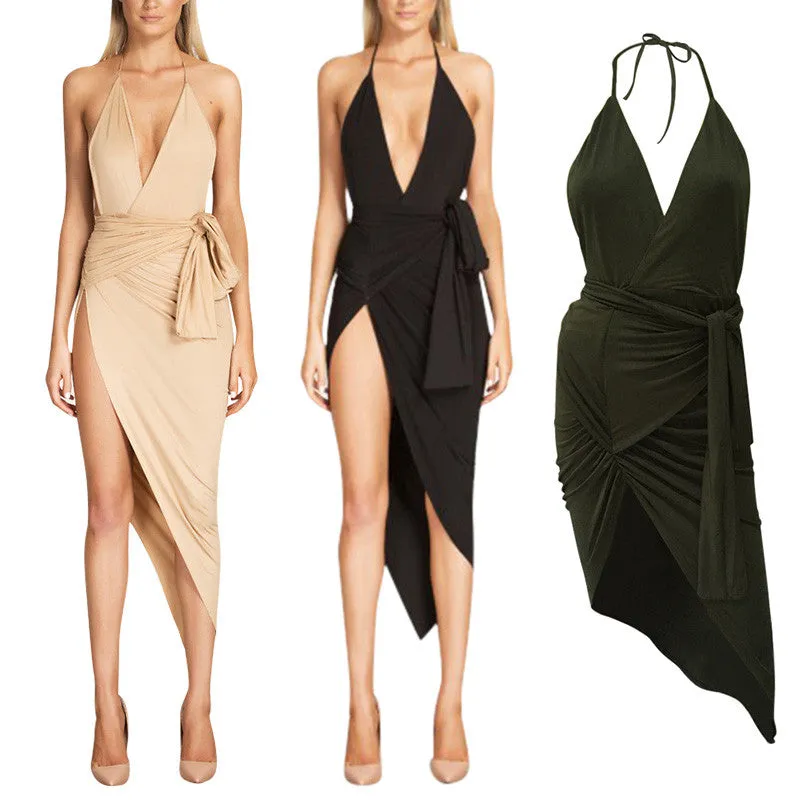 New Dress Sexy Celebrity Women V-neck Backless Wrap Slim Midi Bodycon Stretch Dresses SM6