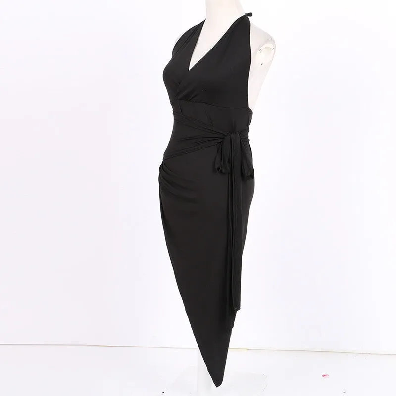 New Dress Sexy Celebrity Women V-neck Backless Wrap Slim Midi Bodycon Stretch Dresses SM6