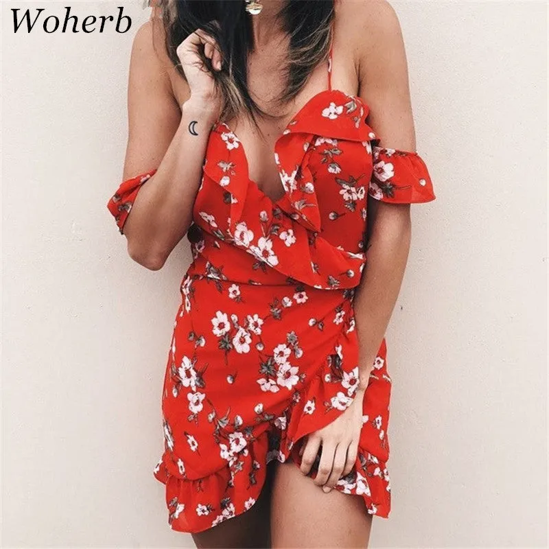 New  European Fashion Elegant Sexy Dress V-neck Vestidos Spaghetti Strap Off The Shoulder Slim Beach Bohemian Women Dresses SM6