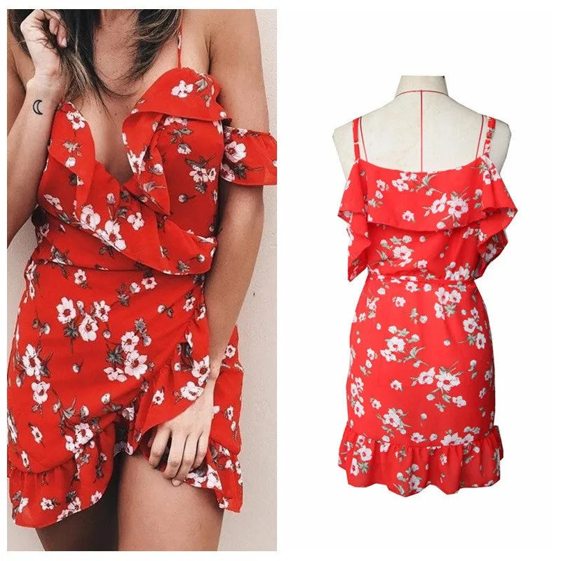 New  European Fashion Elegant Sexy Dress V-neck Vestidos Spaghetti Strap Off The Shoulder Slim Beach Bohemian Women Dresses SM6