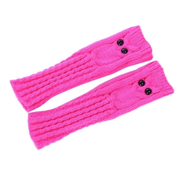 New Fashion Knitted Warm Women Gloves Owl Solid   Fingerless Gloves Mittens For Women Girls Gants Femme GS