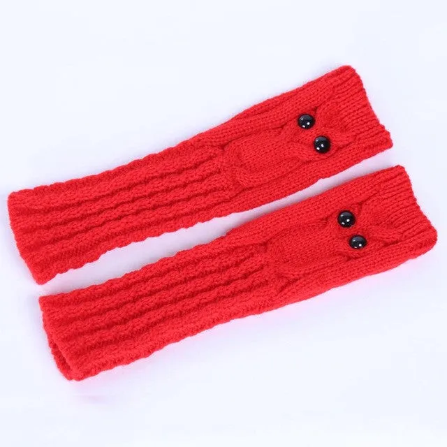 New Fashion Knitted Warm Women Gloves Owl Solid   Fingerless Gloves Mittens For Women Girls Gants Femme GS