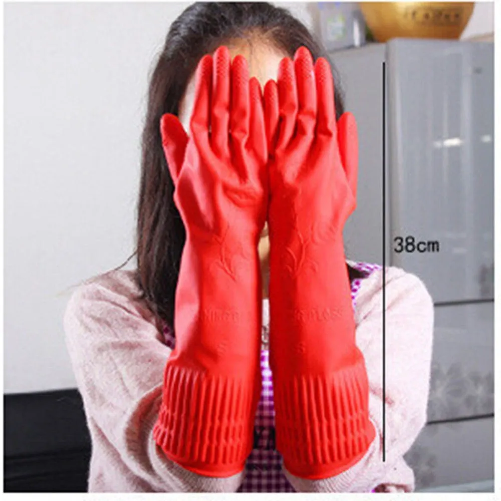 New Kitchen Wash Dishes Cleaning Waterproof Long Sleeve Rubber Latex Gloves Tools SM6