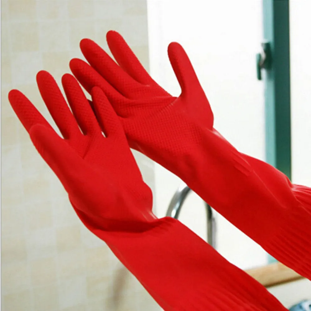 New Kitchen Wash Dishes Cleaning Waterproof Long Sleeve Rubber Latex Gloves Tools SM6