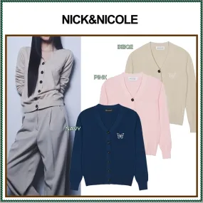 NICK&NICOLE  |Street Style Plain Logo Cardigans