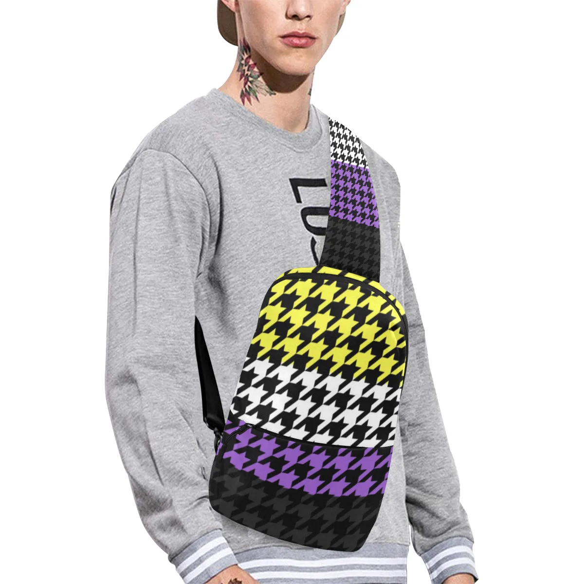 Non-Binary Pride Houndstooth Print Chest Bag