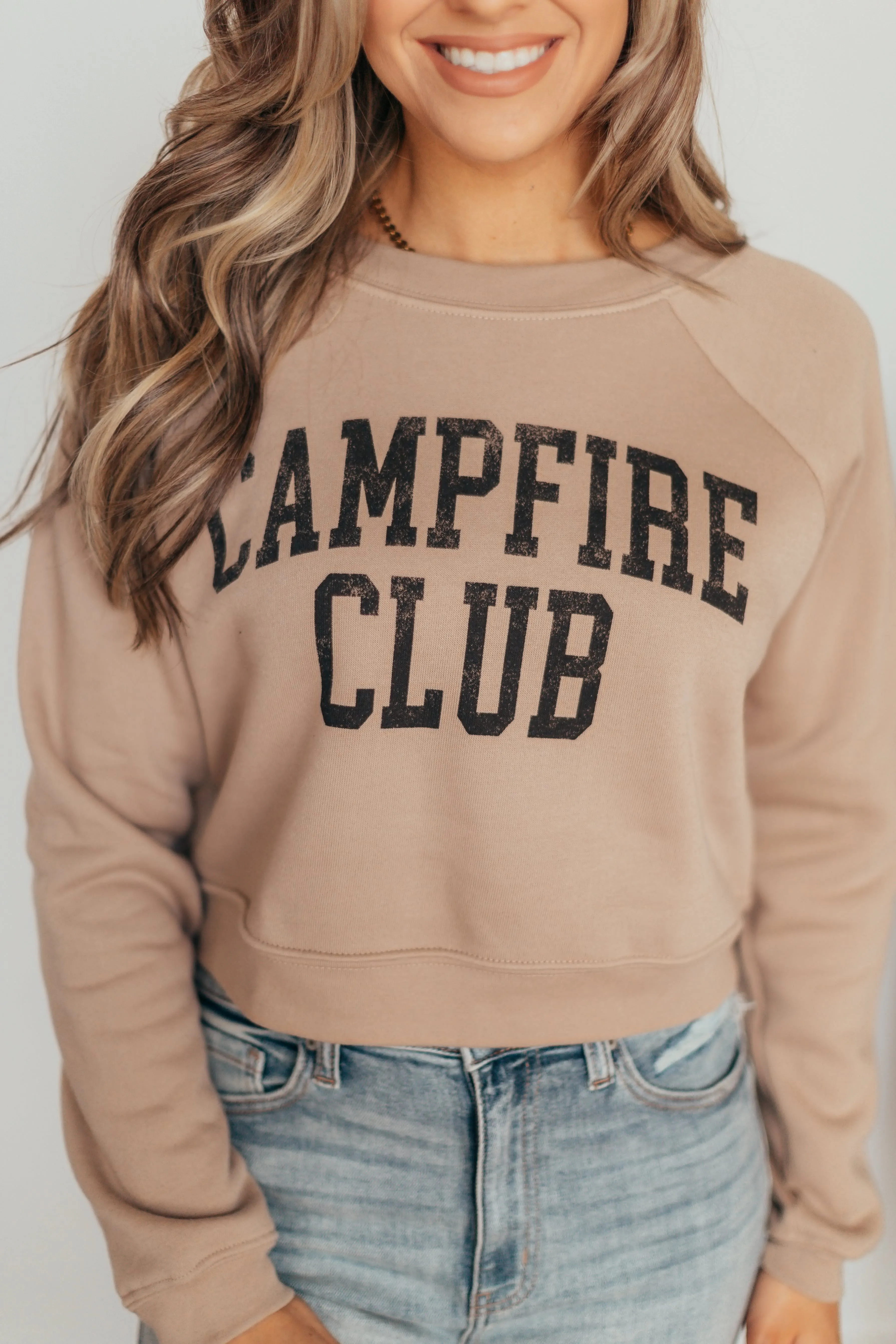 Oat Collective | Campfire Club Cropped Graphic Sweatshirt