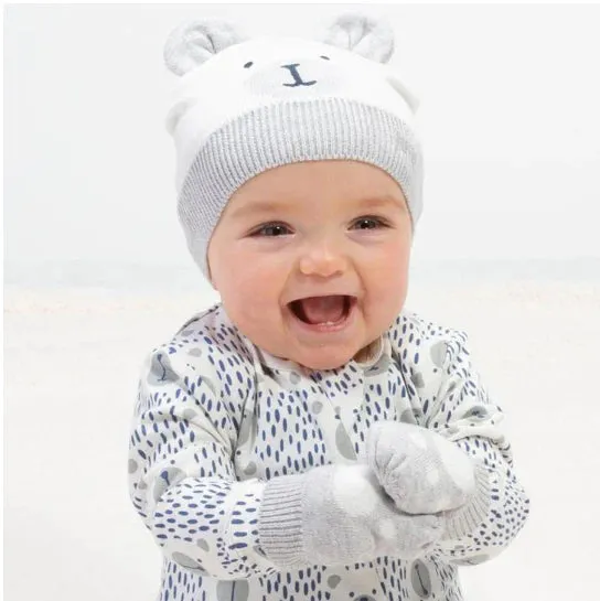 Organic cotton KITE bear hat and mitten set