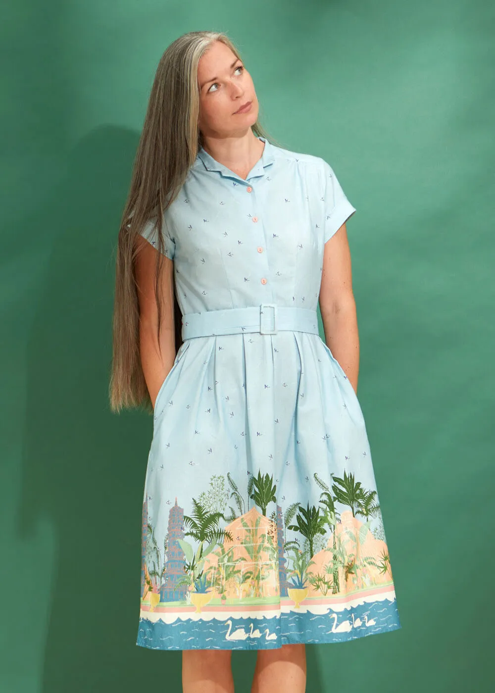 Palava Louise Kew Gardens 40's A-Line Dress Blue