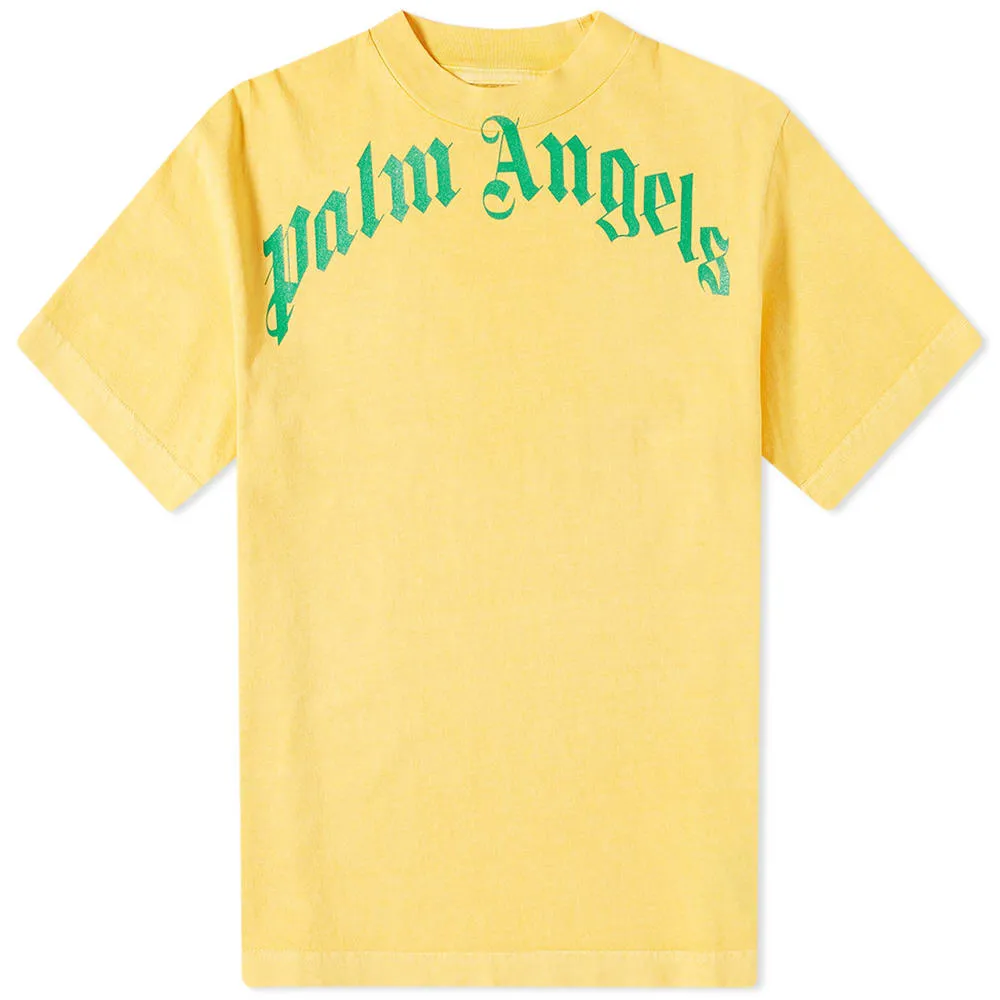 Palm Angels Vintage Wash Curved Flocked Logo T-ShirtYellow