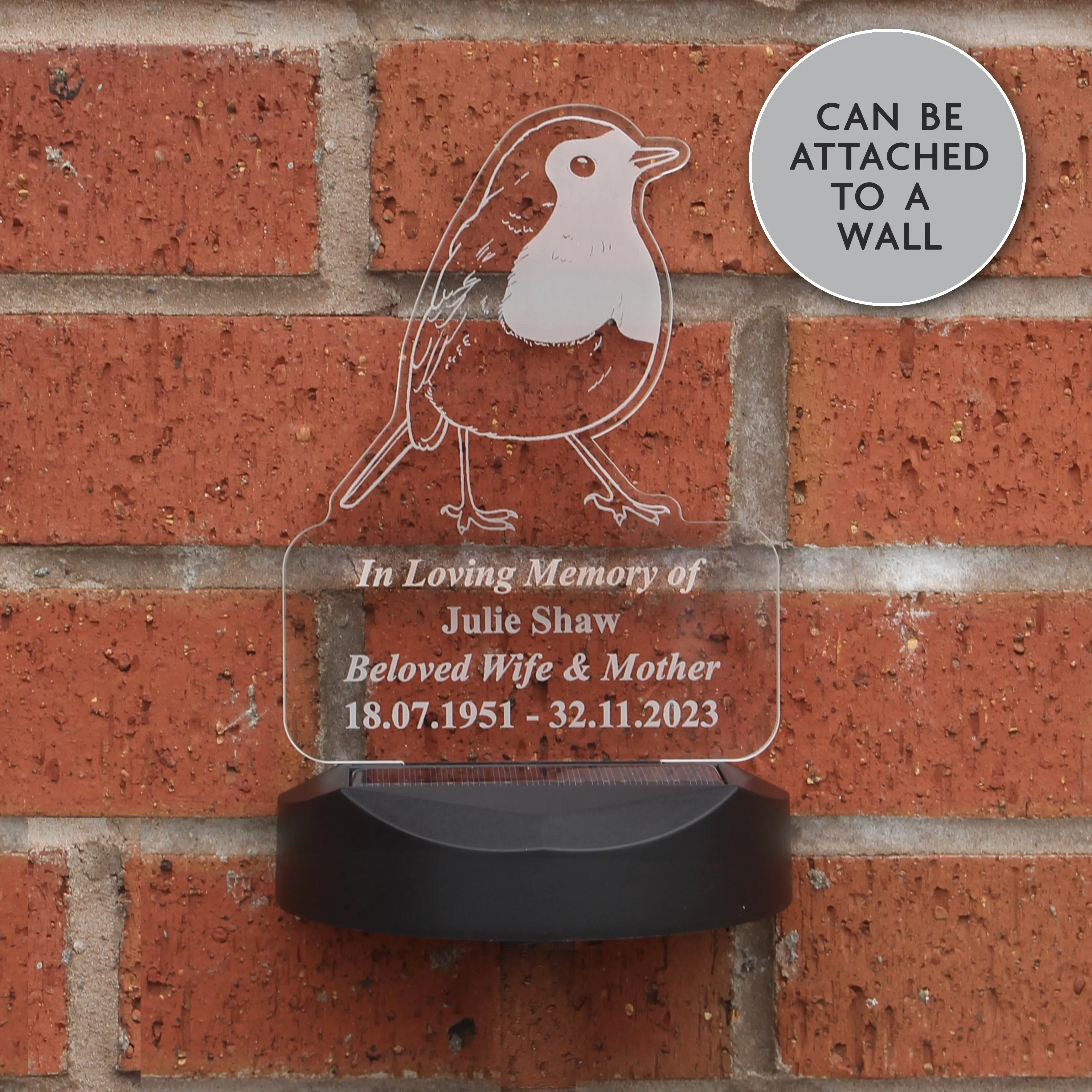 Personalised Robin Memorial Outdoor Solar Light