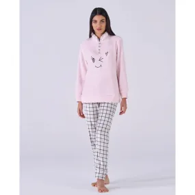 Pigiamiamoci 2972L Gardenia Pigiama Donna Flanella Fleece Check Rosa