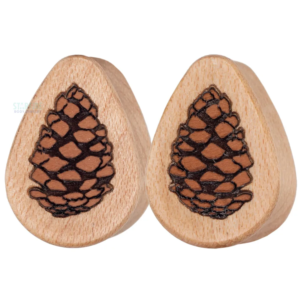 Pinecone Wood Teardrop Inlay Plugs