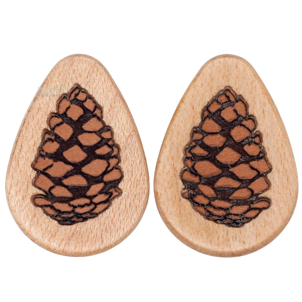 Pinecone Wood Teardrop Inlay Plugs