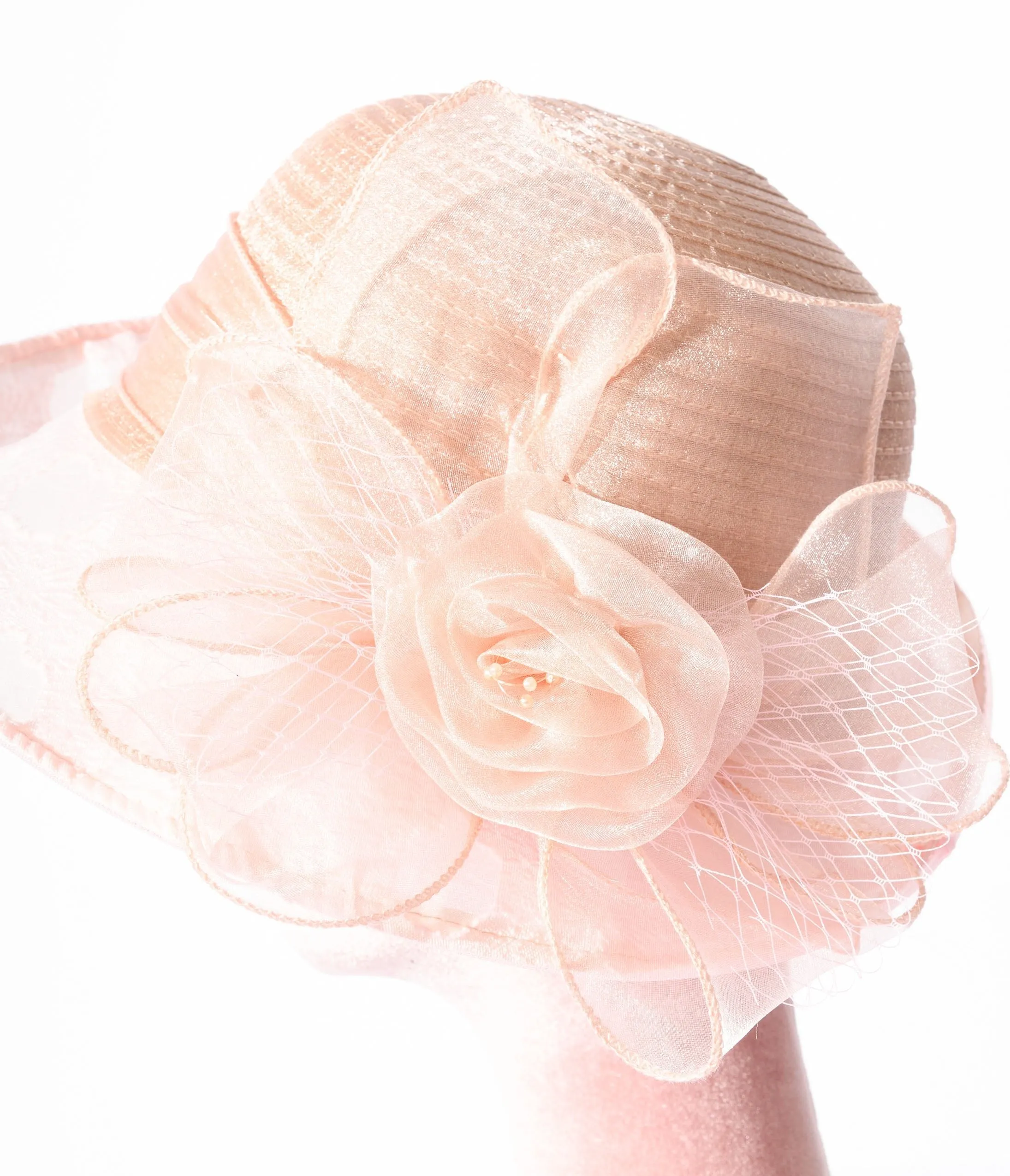 Pink Floral Organza Cloche Hat