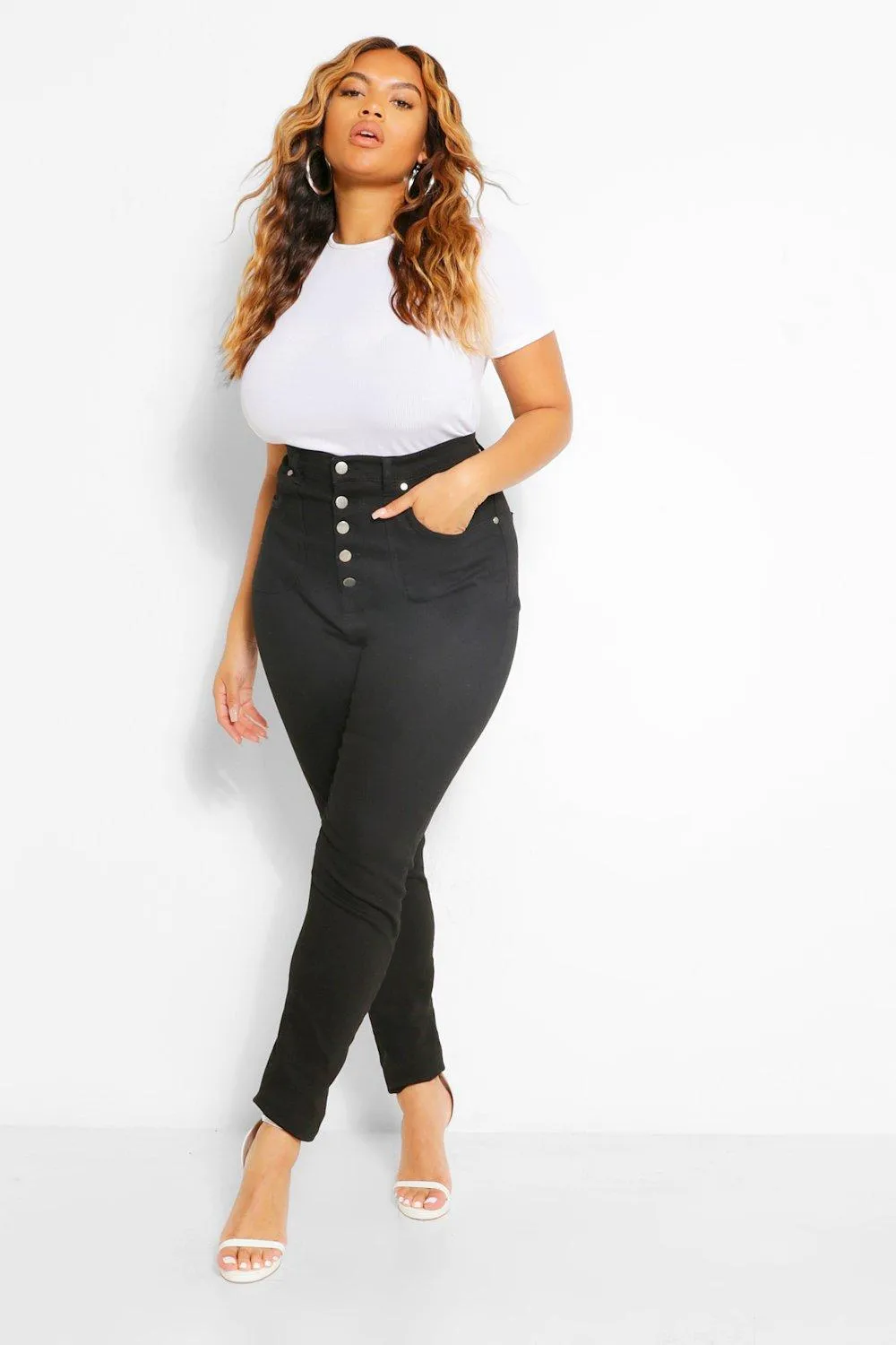 Plus Button High Waist Shaper Skinny Jeans