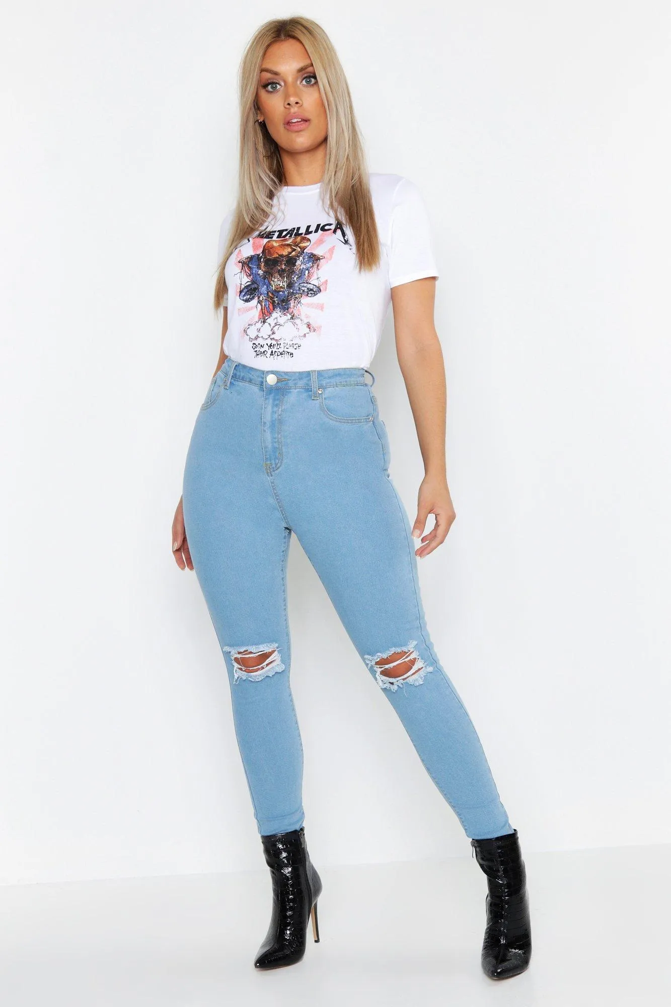 Plus High Waist Distressed Skinny Jeans