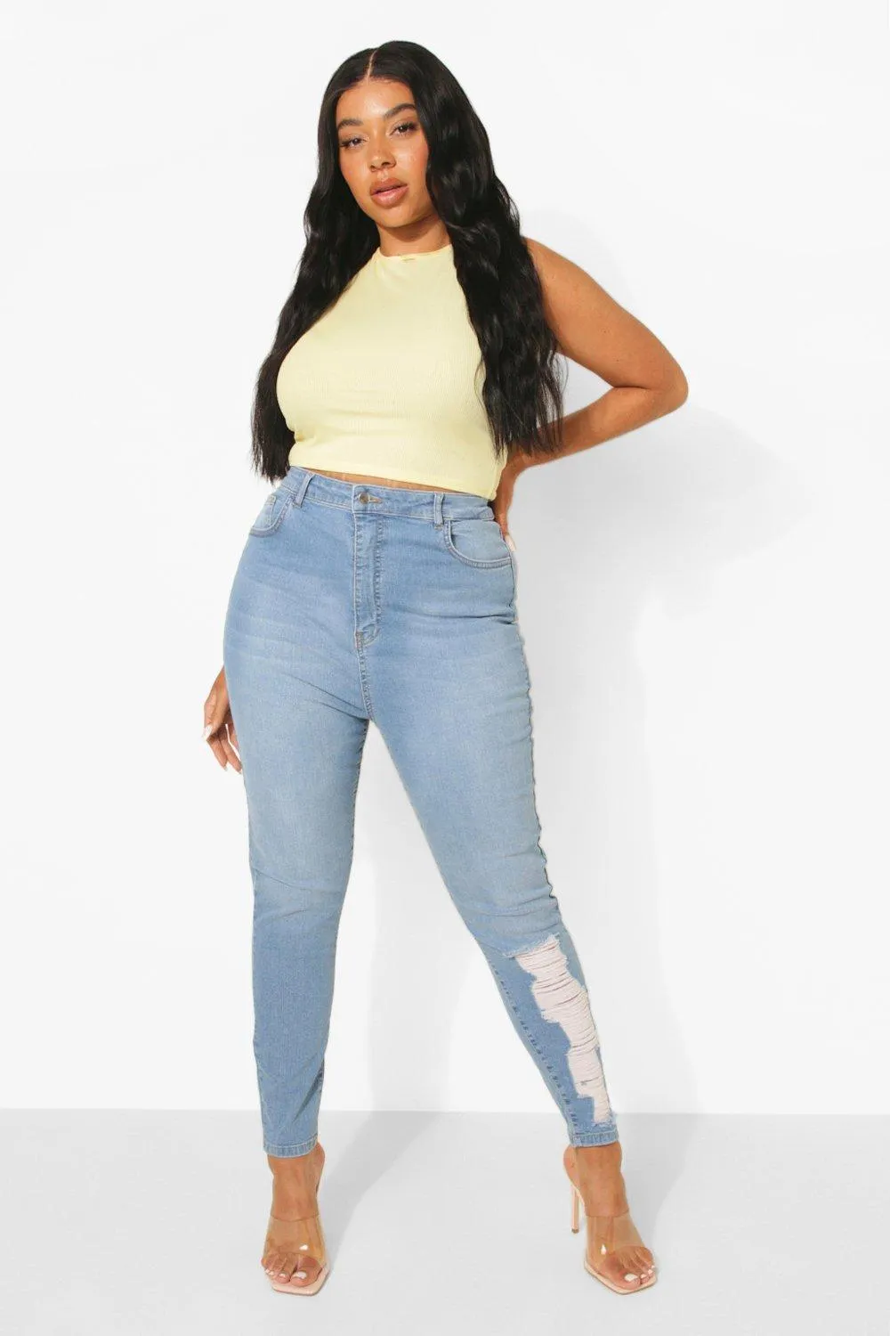 Plus High Waist Laddered Leg Skinny Jeans