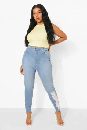 Plus High Waist Laddered Leg Skinny Jeans