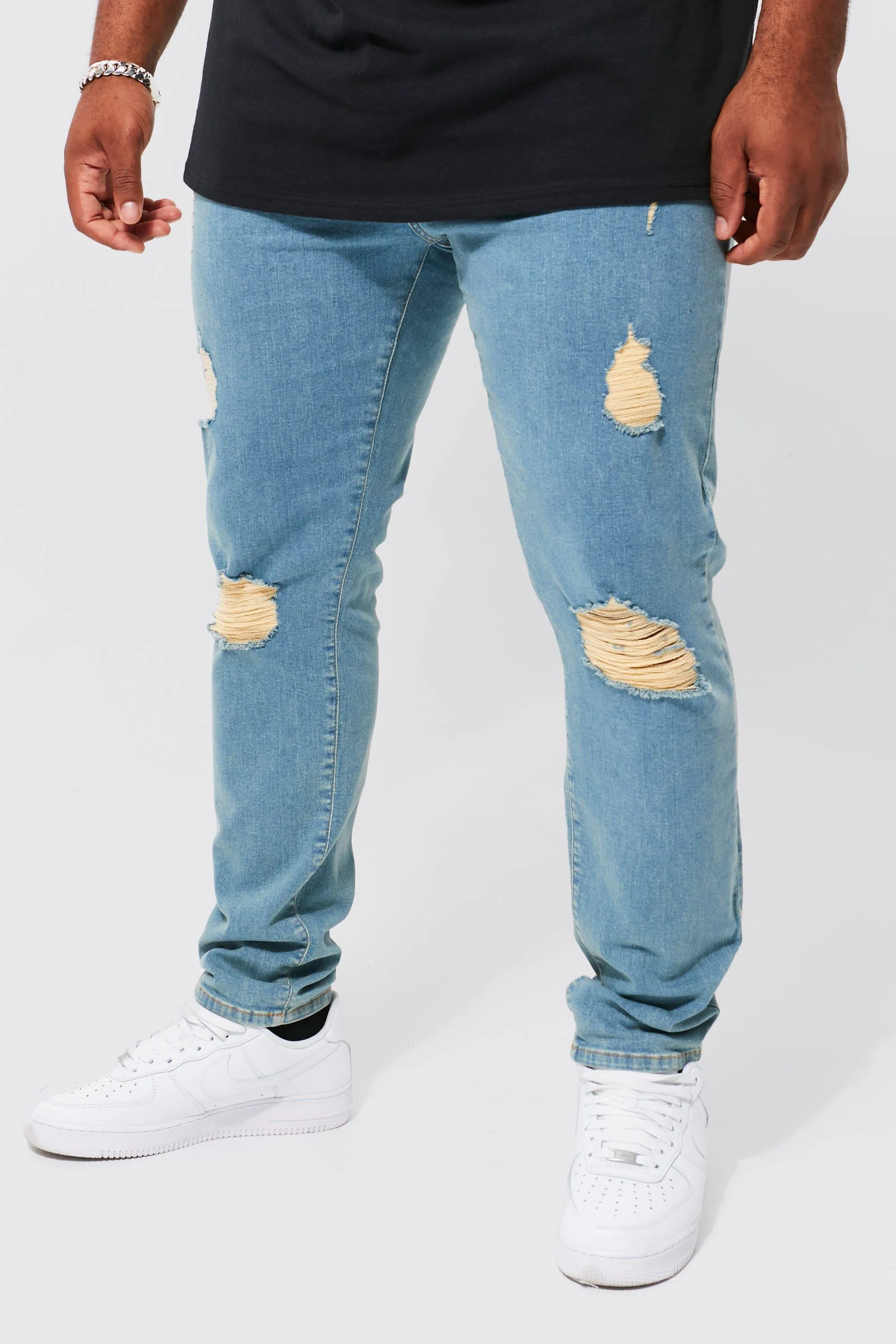 Plus Skinny Stretch Exploded Knee Ripped Jeans