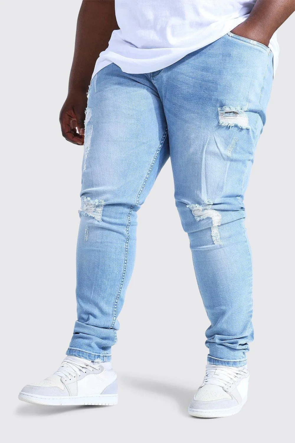 Plus Skinny Stretch Stacked Leg Ripped Jeans