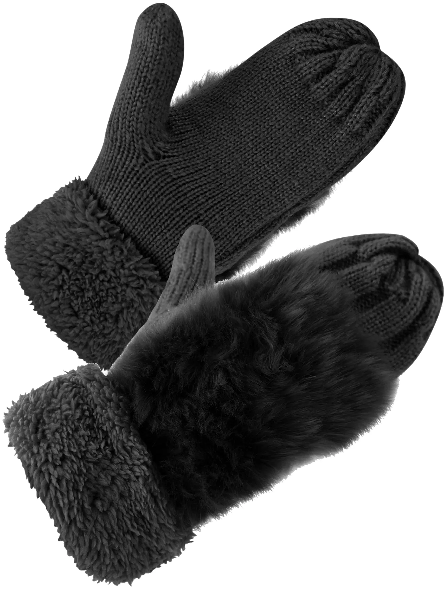 Plush Faux Fur Trimmed Knit Mitten Gloves