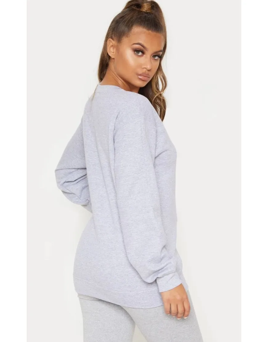 Pretty Little Thing Print Sweatshirt Fleece Pale Grey