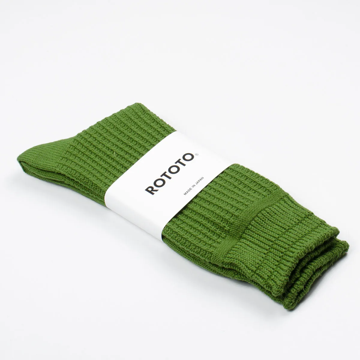 RoToTo - Cotton Waffle Crew Socks - Olive