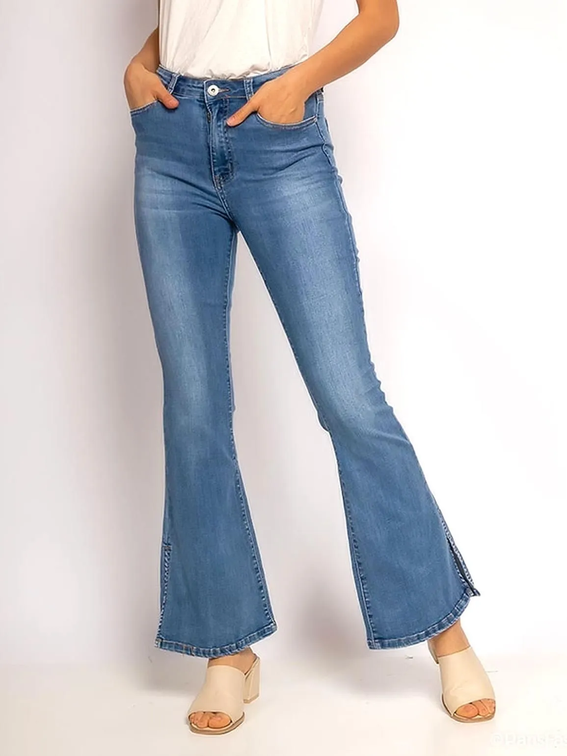 Side Slit Stretch Denim Bootcut Jeans, UK Sizes 6 to 14